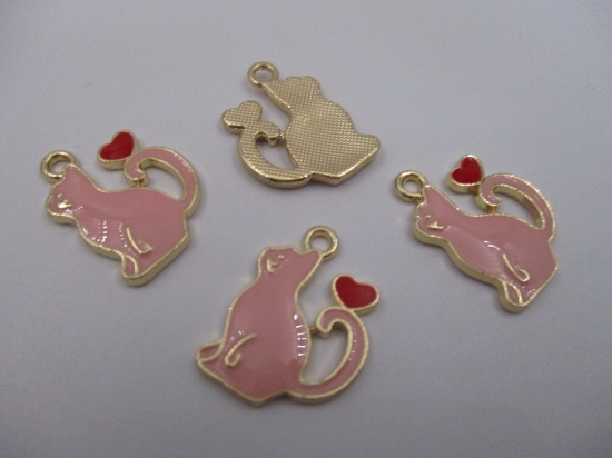 Charm Cat Heart 4pcs Pink