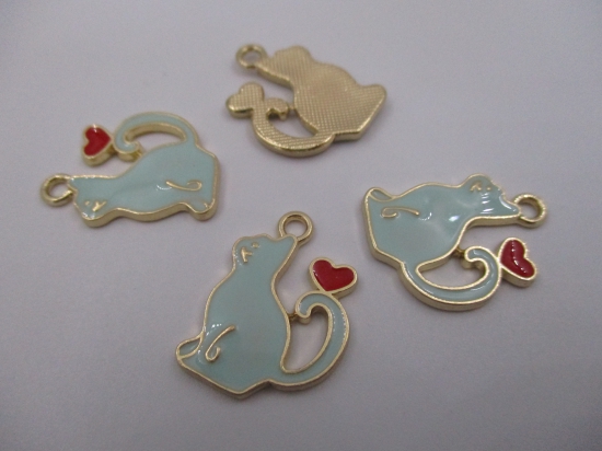 Charm Cat Heart 4pcs Turq