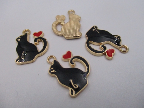 Charm Cat Heart 4pcs Black